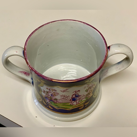 19th Century Antique Gaudy Welsh Chinoiserie Pattern Double Handled Luster Mug - Picture 14 of 16